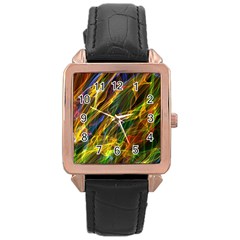 Colourful Flames  Rose Gold Leather Watch 