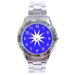 Deep Blue And White Star Stainless Steel Watch by Colorfulart23