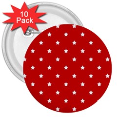 White Stars On Red 3  Button (10 Pack) by StuffOrSomething