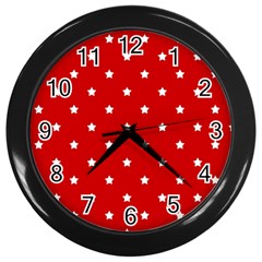 White Stars On Red Wall Clock (black) by StuffOrSomething