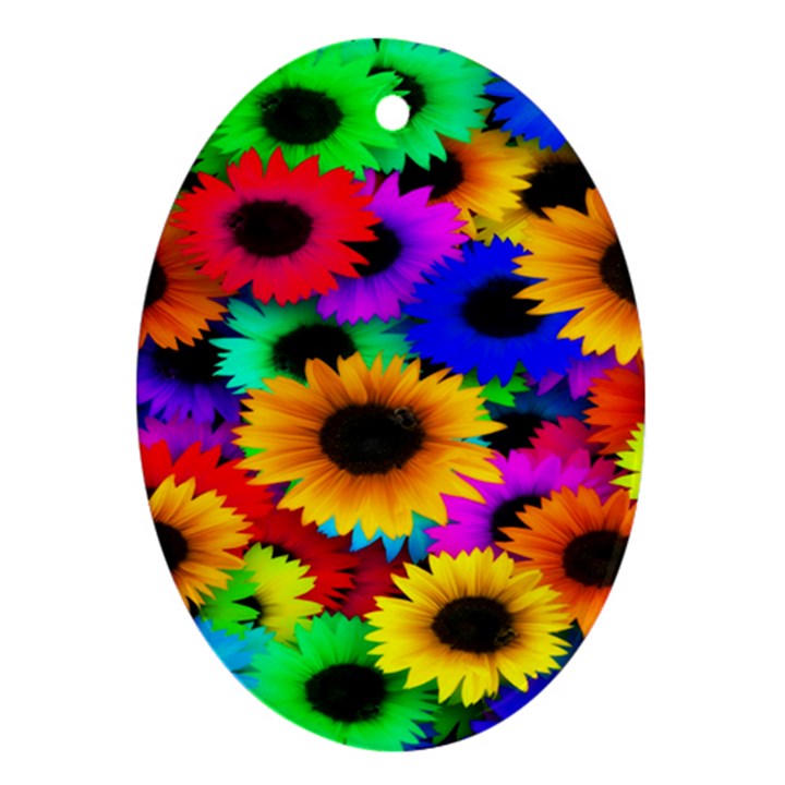 Colorful Sunflowers Oval Ornament (Two Sides)