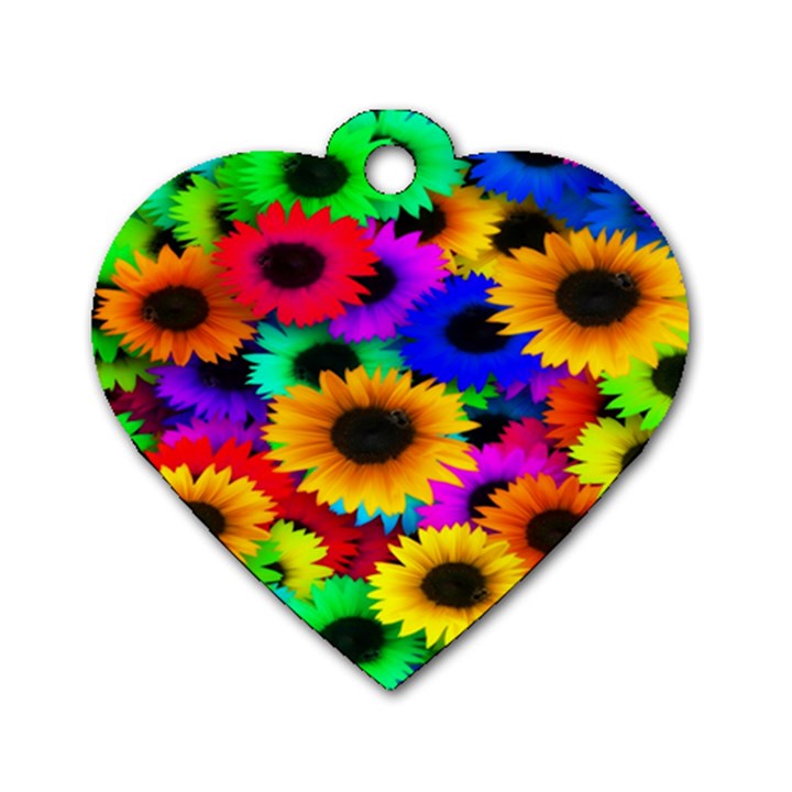 Colorful Sunflowers Dog Tag Heart (One Sided) 
