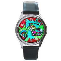 Chopper Round Leather Watch (Silver Rim)