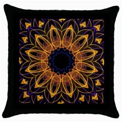 Yellow Purple Lotus Mandala Black Throw Pillow Case by Zandiepants