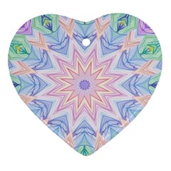 Soft Rainbow Star Mandala Heart Ornament (two Sides) by Zandiepants