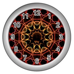 Yellow And Red Mandala Wall Clock (silver) by Zandiepants
