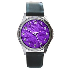 Purple Tresses Round Leather Watch (silver Rim)