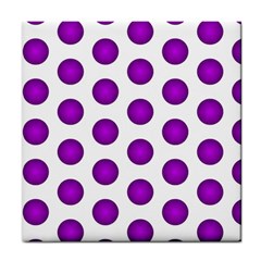 Purple And White Polka Dots Ceramic Tile by Colorfulart23