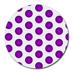 Purple And White Polka Dots 8  Mouse Pad (round) by Colorfulart23