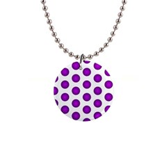 Purple And White Polka Dots Button Necklace by Colorfulart23