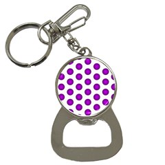 Purple And White Polka Dots Bottle Opener Key Chain by Colorfulart23