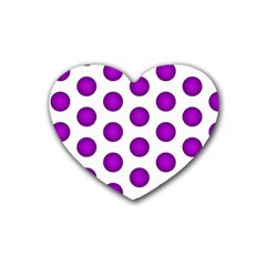 Purple And White Polka Dots Drink Coasters (heart) by Colorfulart23