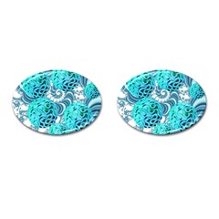 Teal Sea Forest, Abstract Underwater Ocean Cufflinks (oval) by DianeClancy