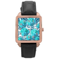 Teal Sea Forest, Abstract Underwater Ocean Rose Gold Leather Watch  by DianeClancy