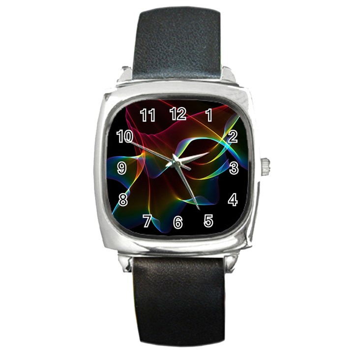 Imagine, Through The Abstract Rainbow Veil Square Leather Watch