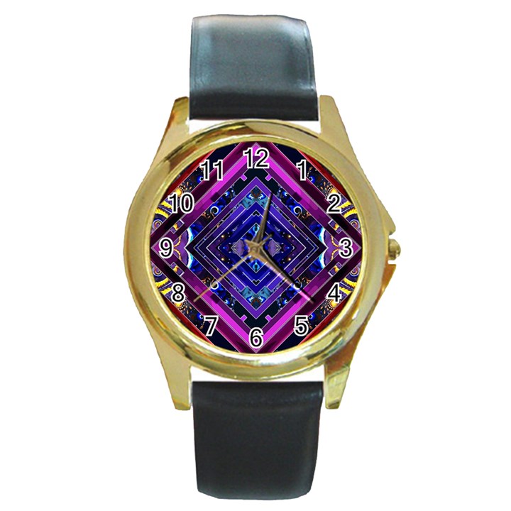 Galaxy Round Leather Watch (Gold Rim) 