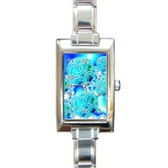 Blue Ice Crystals, Abstract Aqua Azure Cyan Rectangular Italian Charm Watch by DianeClancy