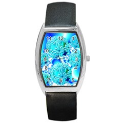 Blue Ice Crystals, Abstract Aqua Azure Cyan Barrel Style Metal Watch by DianeClancy