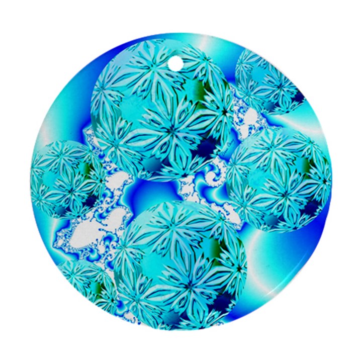 Blue Ice Crystals, Abstract Aqua Azure Cyan Round Ornament (Two Sides)