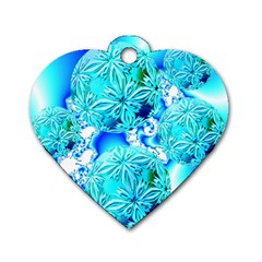 Blue Ice Crystals, Abstract Aqua Azure Cyan Dog Tag Heart (one Side) by DianeClancy