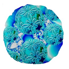 Blue Ice Crystals, Abstract Aqua Azure Cyan 18  Premium Round Cushion  by DianeClancy