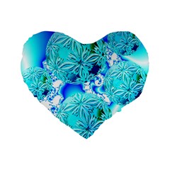 Blue Ice Crystals, Abstract Aqua Azure Cyan 16  Premium Heart Shape Cushion  by DianeClancy