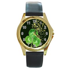 Clover Round Leather Watch (gold Rim) 