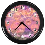 Glorious Skies, Abstract Pink And Yellow Dream Wall Clock (Black) Front