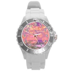 Glorious Skies, Abstract Pink And Yellow Dream Plastic Sport Watch (large) by DianeClancy