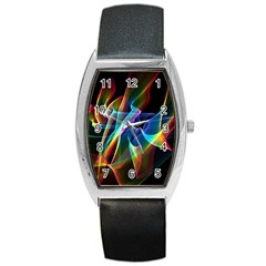 Aurora Ribbons, Abstract Rainbow Veils  Tonneau Leather Watch by DianeClancy