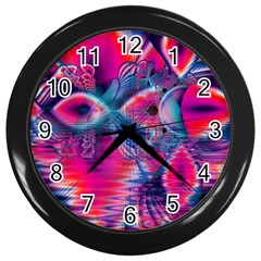 Cosmic Heart Of Fire, Abstract Crystal Palace Wall Clock (black) by DianeClancy