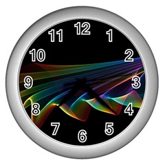  Flowing Fabric Of Rainbow Light, Abstract  Wall Clock (silver) by DianeClancy