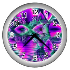  Teal Violet Crystal Palace, Abstract Cosmic Heart Wall Clock (silver) by DianeClancy