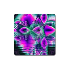  Teal Violet Crystal Palace, Abstract Cosmic Heart Magnet (square) by DianeClancy
