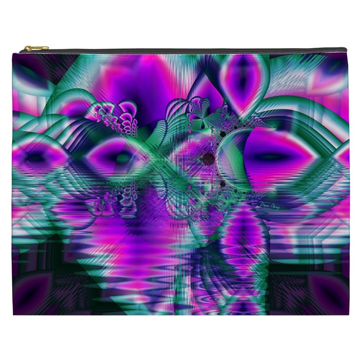  Teal Violet Crystal Palace, Abstract Cosmic Heart Cosmetic Bag (XXXL)