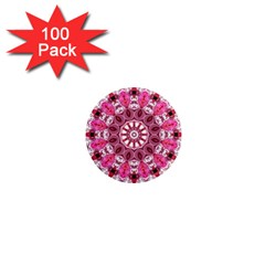 Twirling Pink, Abstract Candy Lace Jewels Mandala  1  Mini Button Magnet (100 Pack)