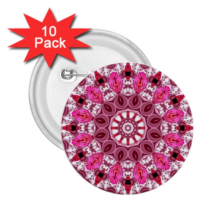 Twirling Pink, Abstract Candy Lace Jewels Mandala  2.25  Button (10 pack)