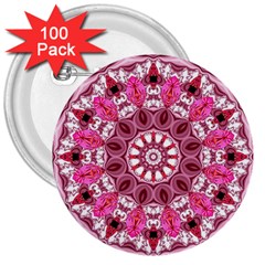 Twirling Pink, Abstract Candy Lace Jewels Mandala  3  Button (100 Pack)