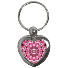 Twirling Pink, Abstract Candy Lace Jewels Mandala  Key Chain (heart)