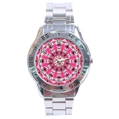 Twirling Pink, Abstract Candy Lace Jewels Mandala  Stainless Steel Watch by DianeClancy