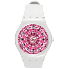 Twirling Pink, Abstract Candy Lace Jewels Mandala  Plastic Sport Watch (medium) by DianeClancy