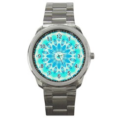 Blue Ice Goddess, Abstract Crystals Of Love Sport Metal Watch by DianeClancy