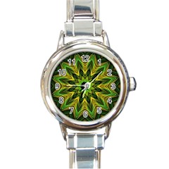 Woven Jungle Leaves Mandala Round Italian Charm Watch by Zandiepants