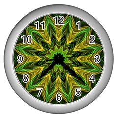 Woven Jungle Leaves Mandala Wall Clock (silver) by Zandiepants