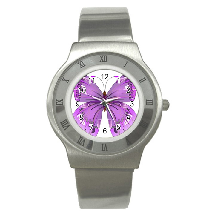 Purple Awareness Butterfly Stainless Steel Watch (Slim)