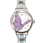 Purple Awareness Butterfly 2 Round Italian Charm Watch Front