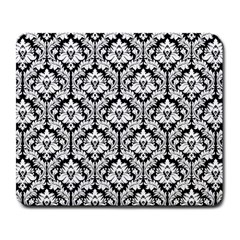 White On Black Damask Large Mouse Pad (rectangle) by Zandiepants