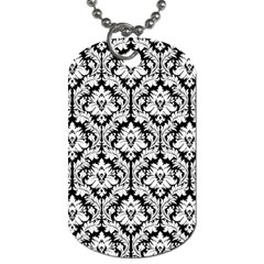 White On Black Damask Dog Tag (one Sided) by Zandiepants