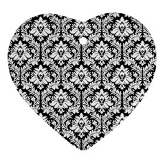 White On Black Damask Heart Ornament (two Sides) by Zandiepants