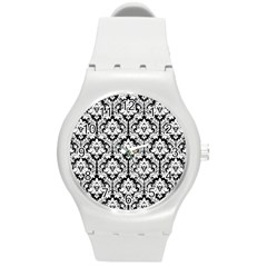 White On Black Damask Plastic Sport Watch (medium) by Zandiepants